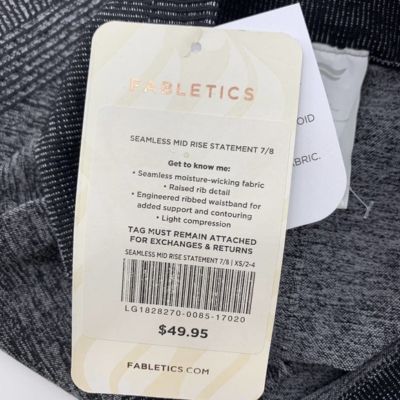 Fabletics Leggings Size XS Black Heather Seamless Mid Rise Statement 7/8 Workout - Picture 6 of 6